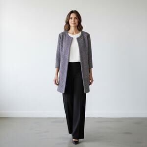 Talbots Navy & White Tweed Button Up Front Quarter Sleeve Overcoat Size 1X